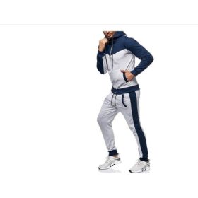 Men's Hooded Color Block Casual Cardigan Set (Option: Navy blue-2XL)
