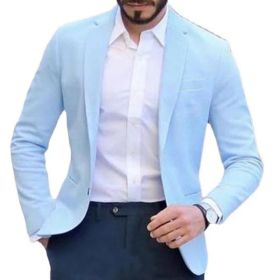 Cotton and linen solid color casual suit jacket (Option: Light Blue-XL)