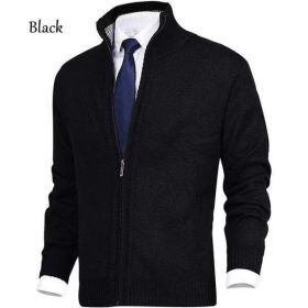 Men's Solid Color Stand Collar Cardigan Sweaters Coat (Option: All Black-XL)