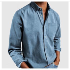 Men's Shirt New Long Sleeve Lapel (Option: Sky Blue-L)