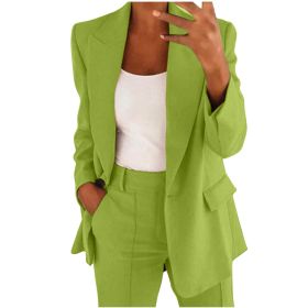 2pcs Casual Suit Lapel Button-down Blazer Jacket And Straight-leg Pants Office Commuting Business Trousers Set Clothing (Option: Light Green-XS)