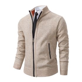 Men's Solid Color Stand Collar Cardigan Sweaters Coat (Option: Beige white-M)