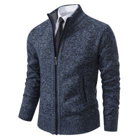 Men's Solid Color Stand Collar Cardigan Sweaters Coat (Option: Blue And Gray-XXL)