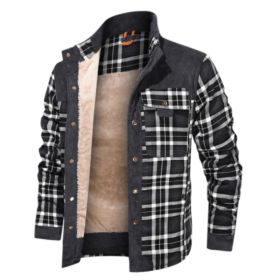 Men's Wool Thick Coat Jacket (Option: Black white grid-USA L)