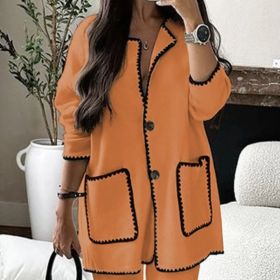 Women's Suit Fashion Casual Loose Solid Color Two-piece Set (Option: Orange-S)