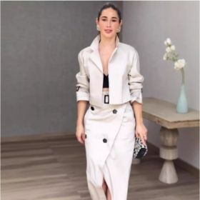 European And American Leisure Workwear Elegant Button Belt Suit Skirt (Option: Apricot-XL)