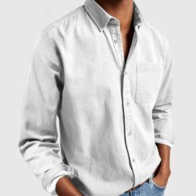 Men's Shirt New Long Sleeve Lapel (Option: White-L)