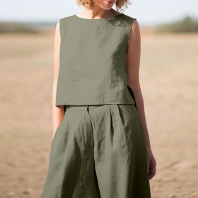 Women's Solid Color Retro Cotton And Linen Long Sleeve Loose Cotton Suit (Option: Army Green-S)
