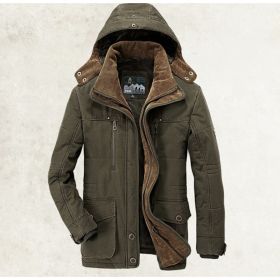 Thickened Multi-pocket Hooded Men's Cotton Coat (Option: Green-2XL)