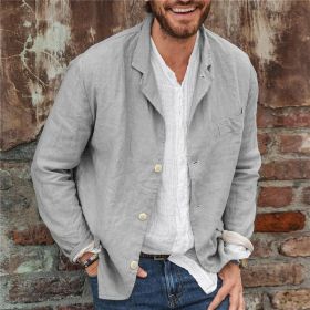 Men's Long-sleeved Shirts Versatile Casual Loose Jacket Top (Option: Grey-XS)