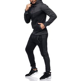Men's Hooded Color Block Casual Cardigan Set (Option: Dark Gray-L)