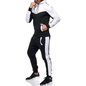 Men's Hooded Color Block Casual Cardigan Set (Option: White-S)