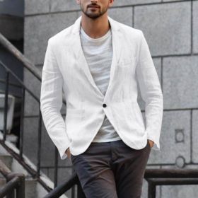 Cotton and linen solid color casual suit jacket (Option: White-M)
