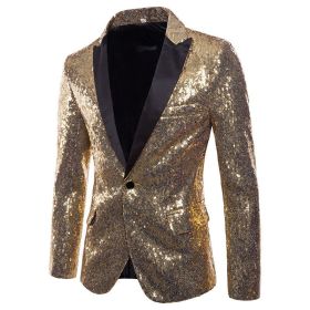 Men's Banquet Stage Costume Bar Sequin Suit Jacket (Option: Golden-S)