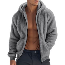 Men's Thickened Warm Double-sided Fleece Jacket Zipper (Option: Gray-S)