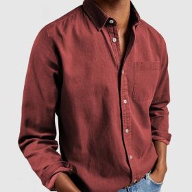 Men's Shirt New Long Sleeve Lapel (Option: Red-S)