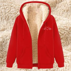 Men's Fleece Hoodie With Fleece Lining, Thick And Warm For Winter, Lamb Fleece For Autumn And Winter (Option: 21 Red-3XL)