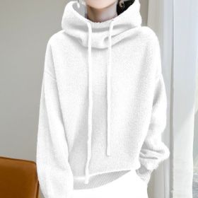 Women's Sweater Thicken Lazy Style All-match Long-sleeved Autumn Winter Warm Casual Sweater For Women (Option: White-XL)