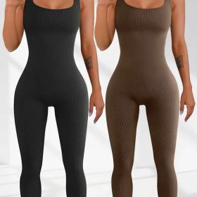 Women's Suspender Tank Top Tights (Option: Black and brown-M)
