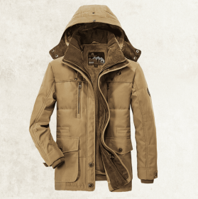 Thickened Multi-pocket Hooded Men's Cotton Coat (Option: Khaki-6XL)