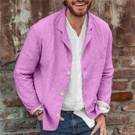 Men's Long-sleeved Shirts Versatile Casual Loose Jacket Top (Option: Pink-4XL)