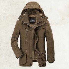 Thickened Multi-pocket Hooded Men's Cotton Coat (Option: Coffee-XS)
