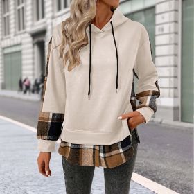 European And American Long Sleeve Plaid Colorblock Hooded Velvet Padded Sweater (Option: White-S)
