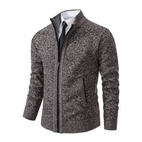Men's Solid Color Stand Collar Cardigan Sweaters Coat (Option: Coffee-XL)