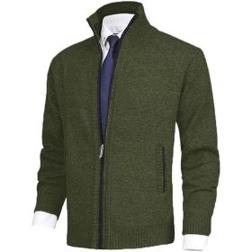 Men's Solid Color Stand Collar Cardigan Sweaters Coat (Option: Army green-XL)