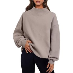 Casual Style Fleece Shirt Thick Half Turtleneck Loose Women's Sweater (Option: Brown-S)