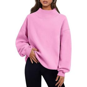 Casual Style Fleece Shirt Thick Half Turtleneck Loose Women's Sweater (Option: Pink-S)