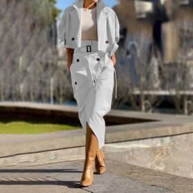 European And American Leisure Workwear Elegant Button Belt Suit Skirt (Option: White-S)