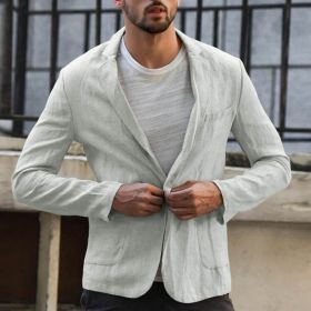 Cotton and linen solid color casual suit jacket (Option: Grey-S)