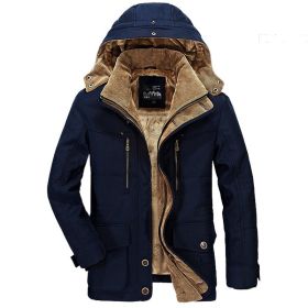 Thickened Multi-pocket Hooded Men's Cotton Coat (Option: Dark Blue-S)