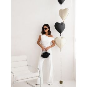 Sexy Jumpsuits For Women Falling Straps Business Rompers Elegant Straight Long Pants Rompers Fastened With A Zipper On The Side. (Option: White-M)