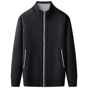 Men's Solid Color Stand Collar Cardigan Sweaters Coat (Option: Black-L)