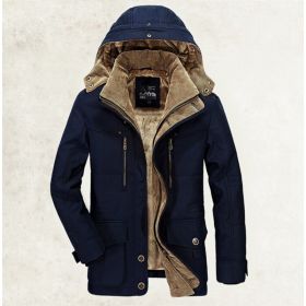 Thickened Multi-pocket Hooded Men's Cotton Coat (Option: Dark Blue-XS)