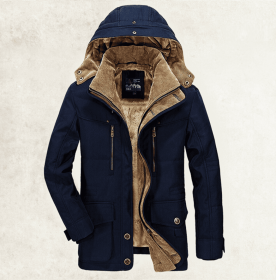 Thickened Multi-pocket Hooded Men's Cotton Coat (Option: Dark Blue-XL)