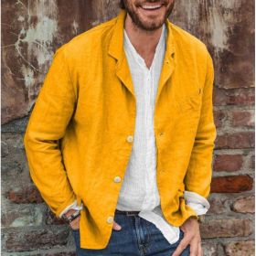 Men's Long-sleeved Shirts Versatile Casual Loose Jacket Top (Option: Yellow-XS)