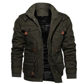 Winter Zip-up Coat Warm Thickened Detachable Hooded Jacket Multi-pocket  Button Drawstring Long Sleeve Tops Men's Cargo Clothing (Option: Army green-4XL)