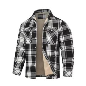 Fleece Lined Men's Jacket Long Sleeve Lapel Plaid (Option: Black A-3XL)
