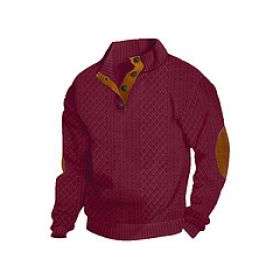 Stand Collar Long Sleeve Jacquard Knitted Pullover Sweater (Option: Wine Red-L)