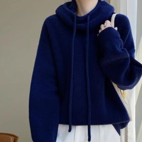 Women's Sweater Thicken Lazy Style All-match Long-sleeved Autumn Winter Warm Casual Sweater For Women (Option: Dark Blue Thin 500g-Free Size)