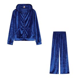 Fashion Rhinestone Velvet Sports And Leisure Suit Two-piece Set (Option: Blue-S)