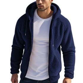 Men's Thickened Warm Double-sided Fleece Jacket Zipper (Option: Navy Blue-S)