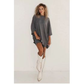 Women's Clothing Fashion Solid Color Loose T-shirt Tight Shorts Women (Option: Dark Gray-S)