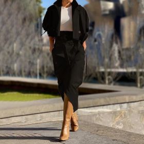 European And American Leisure Workwear Elegant Button Belt Suit Skirt (Option: Black-S)