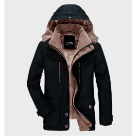 Thickened Multi-pocket Hooded Men's Cotton Coat (Option: Black-4XL)