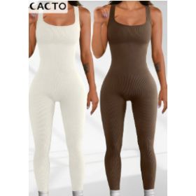 Women's Suspender Tank Top Tights (Option: Beige and brown-M)