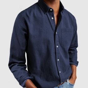 Men's Shirt New Long Sleeve Lapel (Option: Navy blue-M)